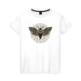 Женская футболка хлопок с принтом Бабочка в Курске, 100% хлопок | прямой крой, круглый вырез горловины, длина до линии бедер, слегка спущенное плечо | бабочка | бражник | череп