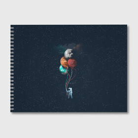 Альбом для рисования с принтом Космонавт с Планетами в Курске, 100% бумага
 | матовая бумага, плотность 200 мг. | astronaut | cosmonaut | nasa | planet | stars | астронавт | в космосе | галактика | космонавт | космос | планеты | с шариками | шарики