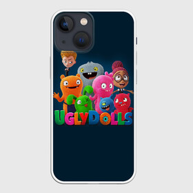 Чехол для iPhone 13 mini с принтом UglyDolls. Куклы с характером в Курске,  |  | Тематика изображения на принте: and sebaster dog | babo | lucky beth | moxie | ox | wedge | бабо | вэйдж | зубастер дог | игрушки | келли эсбёри | мокси | окс | плюшевые | роберт родригес | счастливчик бэт