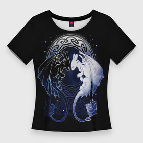 Женская футболка 3D Slim с принтом Как приручить дракона в Курске,  |  | dragon | how | to train | your | астрид | беззубик | викинги | всадник | гриммель | дневная | дракон | иккинг | как | ночная | олух | приручить | фурия | фэнтези
