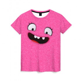 Женская футболка 3D с принтом MOXY (UglyDolls) в Курске, 100% полиэфир ( синтетическое хлопкоподобное полотно) | прямой крой, круглый вырез горловины, длина до линии бедер | moxy | войлок | куклы | мокси | плюшевые | характер