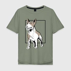 Мужская футболка хлопок Oversize с принтом Бультерьер в Курске, 100% хлопок | свободный крой, круглый ворот, “спинка” длиннее передней части | bull | bull terrier | dog | terrier | бультерьер | собака | собаки