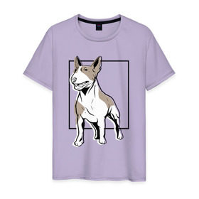 Мужская футболка хлопок с принтом Бультерьер в Курске, 100% хлопок | прямой крой, круглый вырез горловины, длина до линии бедер, слегка спущенное плечо. | bull | bull terrier | dog | terrier | бультерьер | собака | собаки