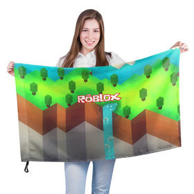 Флаг 3D с принтом ROBLOX в Курске, 100% полиэстер | плотность ткани — 95 г/м2, размер — 67 х 109 см. Принт наносится с одной стороны | game | gamer | logo | minecraft | roblox | simulator | игра | конструктор | лого | симулятор | строительство | фигура