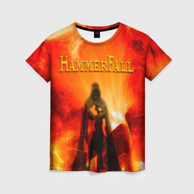 Женская футболка 3D с принтом Hammerfall в Курске, 100% полиэфир ( синтетическое хлопкоподобное полотно) | прямой крой, круглый вырез горловины, длина до линии бедер | hammerfall | heavy | metal | power | sweden | пауэр метал | хеви | хеви метал