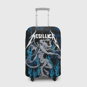 Чехол для чемодана 3D с принтом Metallica в Курске, 86% полиэфир, 14% спандекс | двустороннее нанесение принта, прорези для ручек и колес | american | blue | demon | devil | flame | hell | metal band | metallica | music | rock | американская | голубое | демон | дьявол | метал группа | металлика | музыка | пламя | рок | черт
