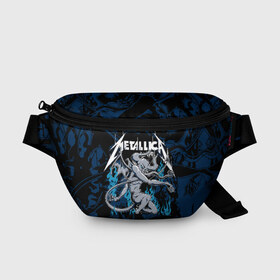 Поясная сумка 3D с принтом Metallica в Курске, 100% полиэстер | плотная ткань, ремень с регулируемой длиной, внутри несколько карманов для мелочей, основное отделение и карман с обратной стороны сумки застегиваются на молнию | Тематика изображения на принте: american | blue | demon | devil | flame | hell | metal band | metallica | music | rock | американская | голубое | демон | дьявол | метал группа | металлика | музыка | пламя | рок | черт