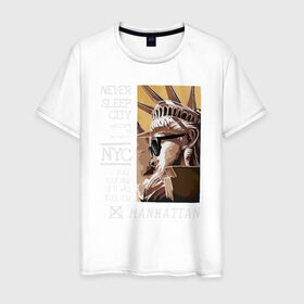 Мужская футболка хлопок с принтом New York Never Sleep city в Курске, 100% хлопок | прямой крой, круглый вырез горловины, длина до линии бедер, слегка спущенное плечо. | city | never sleep | new york | usa | минимализм | нью йорк | ньюйорк | очки | сша