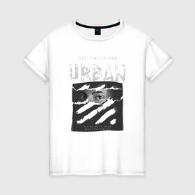 Женская футболка хлопок с принтом Black Urban Style в Курске, 100% хлопок | прямой крой, круглый вырез горловины, длина до линии бедер, слегка спущенное плечо | black | urban | буквы | взгляд | глаза | лицо | минимализм | полосы | рваная | стиль | урбан | урбанистический