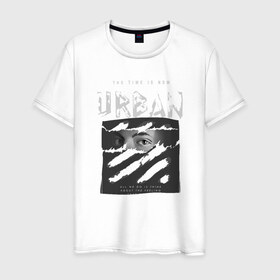 Мужская футболка хлопок с принтом Black Urban Style в Курске, 100% хлопок | прямой крой, круглый вырез горловины, длина до линии бедер, слегка спущенное плечо. | black | urban | буквы | взгляд | глаза | лицо | минимализм | полосы | рваная | стиль | урбан | урбанистический