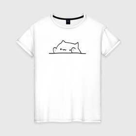 Женская футболка хлопок с принтом Милый котик в Курске, 100% хлопок | прямой крой, круглый вырез горловины, длина до линии бедер, слегка спущенное плечо | кот | котенок | котик | милый котик | рисунок