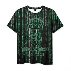 Мужская футболка 3D с принтом THE MATRIX HAS YOU в Курске, 100% полиэфир | прямой крой, круглый вырез горловины, длина до линии бедер | matrix | андерсон | киану | код | компьютер. монитор. пк | матрица | послание | ривз | сообщение | томас