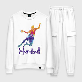 Женский костюм хлопок с принтом Handball в Курске, 100% хлопок | на свитшоте круглая горловина, мягкая резинка по низу. Брюки заужены к низу, на них два вида карманов: два 