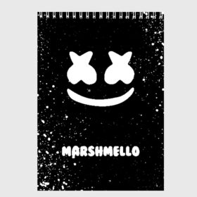Скетчбук с принтом MARSHMELLO в Курске, 100% бумага
 | 48 листов, плотность листов — 100 г/м2, плотность картонной обложки — 250 г/м2. Листы скреплены сверху удобной пружинной спиралью | america | dj | marshmello | usa | америка | маршмелло