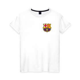 Женская футболка хлопок с принтом FC BARCELONA в Курске, 100% хлопок | прямой крой, круглый вырез горловины, длина до линии бедер, слегка спущенное плечо | barca | barcelona | fc barca | барка | барселона