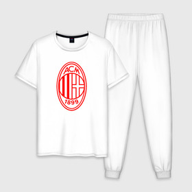 Мужская пижама хлопок с принтом AC MILAN в Курске, 100% хлопок | брюки и футболка прямого кроя, без карманов, на брюках мягкая резинка на поясе и по низу штанин
 | football | italia | logo | milan | sport | италия | лига | лого | милан | спорт | фк | футбол | футбольный клуб | эмблема