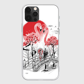 Чехол для iPhone 12 Pro Max с принтом Сад Фламинго в Курске, Силикон |  | Тематика изображения на принте: bridge | flamingo | garden | geisha | japan | pink | sakura | samurai | tradition | мост | розовый | сад | сакура | самурай | традиция | фламинго | япония