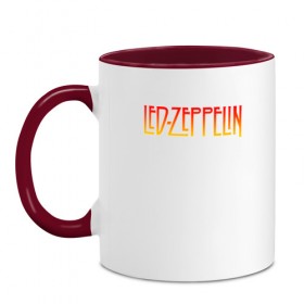 Кружка двухцветная с принтом Led Zeppelin в Курске, керамика | объем — 330 мл, диаметр — 80 мм. Цветная ручка и кайма сверху, в некоторых цветах — вся внутренняя часть | led zeppelin | лед зеппелин