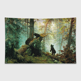 Флаг-баннер с принтом Утро в сосновом лесу в Курске, 100% полиэстер | размер 67 х 109 см, плотность ткани — 95 г/м2; по краям флага есть четыре люверса для крепления | живопись | искусство | картина | художники | шедевры