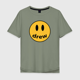 Мужская футболка хлопок Oversize с принтом Джастин Бибер Drew в Курске, 100% хлопок | свободный крой, круглый ворот, “спинка” длиннее передней части | bieber | drew | justin | justin drew bieber | бибер | джастин | дрю