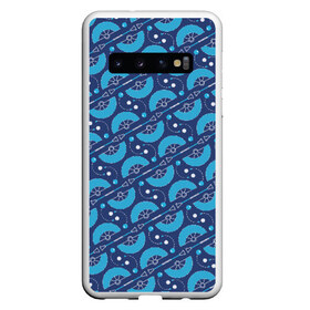 Чехол для Samsung Galaxy S10 с принтом Fire performer pattern blue в Курске, Силикон | Область печати: задняя сторона чехла, без боковых панелей | double staff | fan | fire fans | fire show | flow art | poi | spin | веера | дабл стафф | даблы | жонглер | пои | спиннер | фаер шоу | фаерщик