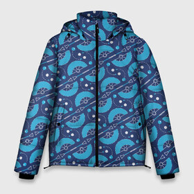 Мужская зимняя куртка 3D с принтом Fire performer pattern blue в Курске, верх — 100% полиэстер; подкладка — 100% полиэстер; утеплитель — 100% полиэстер | длина ниже бедра, свободный силуэт Оверсайз. Есть воротник-стойка, отстегивающийся капюшон и ветрозащитная планка. 

Боковые карманы с листочкой на кнопках и внутренний карман на молнии. | double staff | fan | fire fans | fire show | flow art | poi | spin | веера | дабл стафф | даблы | жонглер | пои | спиннер | фаер шоу | фаерщик