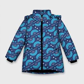 Зимняя куртка для девочек 3D с принтом Fire performer pattern blue в Курске, ткань верха — 100% полиэстер; подклад — 100% полиэстер, утеплитель — 100% полиэстер. | длина ниже бедра, удлиненная спинка, воротник стойка и отстегивающийся капюшон. Есть боковые карманы с листочкой на кнопках, утяжки по низу изделия и внутренний карман на молнии. 

Предусмотрены светоотражающий принт на спинке, радужный светоотражающий элемент на пуллере молнии и на резинке для утяжки. | double staff | fan | fire fans | fire show | flow art | poi | spin | веера | дабл стафф | даблы | жонглер | пои | спиннер | фаер шоу | фаерщик