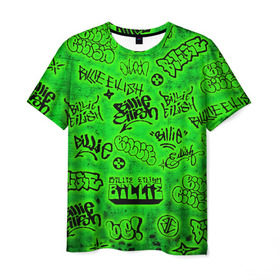Мужская футболка 3D с принтом Billie Eilish Graffiti glow в Курске, 100% полиэфир | прямой крой, круглый вырез горловины, длина до линии бедер | billie | eilish | glow | graffiti | grunge | айлиш | билли | граффити | кислота | татуировки