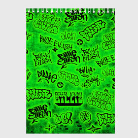 Скетчбук с принтом Billie Eilish Graffiti glow в Курске, 100% бумага
 | 48 листов, плотность листов — 100 г/м2, плотность картонной обложки — 250 г/м2. Листы скреплены сверху удобной пружинной спиралью | billie | eilish | glow | graffiti | grunge | айлиш | билли | граффити | кислота | татуировки