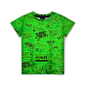 Детская футболка 3D с принтом Billie Eilish Graffiti glow в Курске, 100% гипоаллергенный полиэфир | прямой крой, круглый вырез горловины, длина до линии бедер, чуть спущенное плечо, ткань немного тянется | billie | eilish | glow | graffiti | grunge | айлиш | билли | граффити | кислота | татуировки