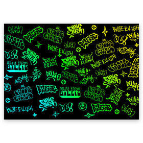 Поздравительная открытка с принтом Billie Eilish Graffiti gradien в Курске, 100% бумага | плотность бумаги 280 г/м2, матовая, на обратной стороне линовка и место для марки
 | billie | eilish | gradient | graffiti | айлиш | билли | градиент | граффити | татуировки