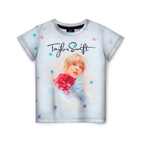 Детская футболка 3D с принтом Taylor Swift в Курске, 100% гипоаллергенный полиэфир | прямой крой, круглый вырез горловины, длина до линии бедер, чуть спущенное плечо, ткань немного тянется | Тематика изображения на принте: lover | taylor swift | taylor swift lover | тэйлор свифт