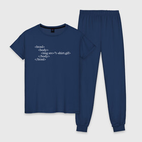 Женская пижама хлопок с принтом HTML Code в Курске, 100% хлопок | брюки и футболка прямого кроя, без карманов, на брюках мягкая резинка на поясе и по низу штанин | code | developer program | geek | html | html code | код | программист | программисты | программный код