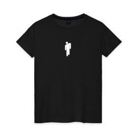 Женская футболка хлопок с принтом BILLIE EILISH (+НА СПИНЕ) в Курске, 100% хлопок | прямой крой, круглый вырез горловины, длина до линии бедер, слегка спущенное плечо | 