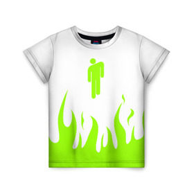 Детская футболка 3D с принтом BILLIE EILISH (Fire) в Курске, 100% гипоаллергенный полиэфир | прямой крой, круглый вырез горловины, длина до линии бедер, чуть спущенное плечо, ткань немного тянется | all | asleep | bad | bellyache | billie | blohsh | dont | eilish | eyes | fall | guy | logo | music | ocean | singer | smile | when | айлиш | били | билли | бэрд | лого | музыка | пайрат | певица | символ | эйлиш