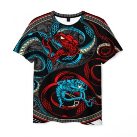 Мужская футболка 3D с принтом Инь янь змеи в Курске, 100% полиэфир | прямой крой, круглый вырез горловины, длина до линии бедер | abstract | snake | tribal | абстракция | змеи | змея | инь | трайбл | янь