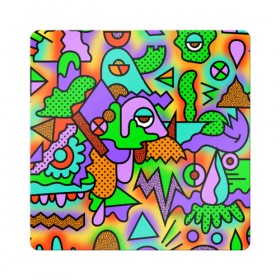 Магнит виниловый Квадрат с принтом PSY GEOMETRY в Курске, полимерный материал с магнитным слоем | размер 9*9 см, закругленные углы | abstract | abstraction | color | geometry | paitnt | psy | абстракция | геометрия | краски | неоновые | психоделика