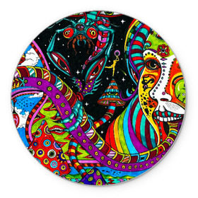 Коврик для мышки круглый с принтом психоделика в Курске, резина и полиэстер | круглая форма, изображение наносится на всю лицевую часть | abstract | abstraction | color | geometry | paitnt | psy | абстракция | геометрия | краски | неоновые | психоделика
