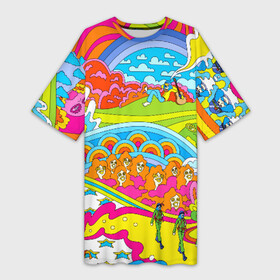 Платье-футболка 3D с принтом ХИППИ в Курске,  |  | abstract | abstraction | color | geometry | paitnt | psy | абстракция | геометрия | краски | неоновые | психоделика