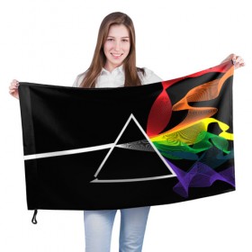 Флаг 3D с принтом PINK FLOYD в Курске, 100% полиэстер | плотность ткани — 95 г/м2, размер — 67 х 109 см. Принт наносится с одной стороны | music | pink floyd | the dark side of the moon | космос | луна | музыка | пинк флойд | призма | рок | треугольник | триангулярная призма