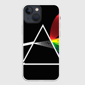 Чехол для iPhone 13 mini с принтом PINK FLOYD в Курске,  |  | music | pink floyd | the dark side of the moon | космос | луна | музыка | пинк флойд | призма | рок | треугольник | триангулярная призма