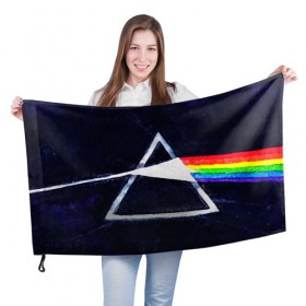 Флаг 3D с принтом PINK FLOYD в Курске, 100% полиэстер | плотность ткани — 95 г/м2, размер — 67 х 109 см. Принт наносится с одной стороны | music | pink floyd | the dark side of the moon | космос | луна | музыка | пинк флойд | призма | рок | треугольник | триангулярная призма