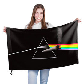 Флаг 3D с принтом PINK FLOYD в Курске, 100% полиэстер | плотность ткани — 95 г/м2, размер — 67 х 109 см. Принт наносится с одной стороны | music | pink floyd | the dark side of the moon | космос | луна | музыка | пинк флойд | призма | рок | треугольник | триангулярная призма