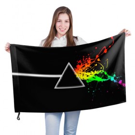 Флаг 3D с принтом PINK FLOYD в Курске, 100% полиэстер | плотность ткани — 95 г/м2, размер — 67 х 109 см. Принт наносится с одной стороны | music | pink floyd | the dark side of the moon | космос | луна | музыка | пинк флойд | призма | рок | треугольник | триангулярная призма