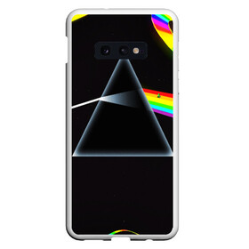 Чехол для Samsung S10E с принтом PINK FLOYD в Курске, Силикон | Область печати: задняя сторона чехла, без боковых панелей | music | pink floyd | the dark side of the moon | космос | луна | музыка | пинк флойд | призма | рок | треугольник | триангулярная призма