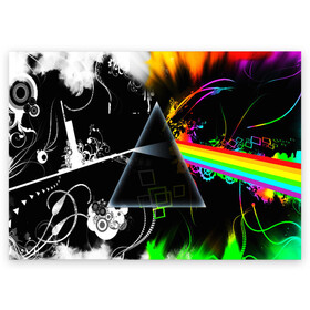 Поздравительная открытка с принтом PINK FLOYD в Курске, 100% бумага | плотность бумаги 280 г/м2, матовая, на обратной стороне линовка и место для марки
 | music | pink floyd | the dark side of the moon | космос | луна | музыка | пинк флойд | призма | рок | треугольник | триангулярная призма