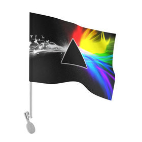 Флаг для автомобиля с принтом PINK FLOYD в Курске, 100% полиэстер | Размер: 30*21 см | music | pink floyd | the dark side of the moon | космос | луна | музыка | пинк флойд | призма | рок | треугольник | триангулярная призма