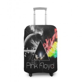 Чехол для чемодана 3D с принтом PINK FLOYD в Курске, 86% полиэфир, 14% спандекс | двустороннее нанесение принта, прорези для ручек и колес | music | pink floyd | the dark side of the moon | космос | луна | музыка | пинк флойд | призма | рок | треугольник | триангулярная призма