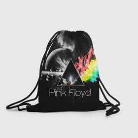 Рюкзак-мешок 3D с принтом PINK FLOYD в Курске, 100% полиэстер | плотность ткани — 200 г/м2, размер — 35 х 45 см; лямки — толстые шнурки, застежка на шнуровке, без карманов и подкладки | music | pink floyd | the dark side of the moon | космос | луна | музыка | пинк флойд | призма | рок | треугольник | триангулярная призма