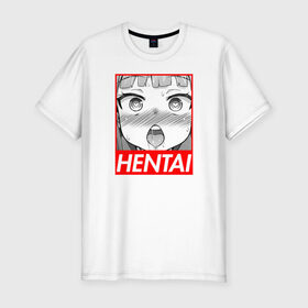 Мужская футболка премиум с принтом HENTAI в Курске, 92% хлопок, 8% лайкра | приталенный силуэт, круглый вырез ворота, длина до линии бедра, короткий рукав | Тематика изображения на принте: ahegao | anime | japan | manga | sempai | senpai | аниме | ахегао | лицо | манга | семпай | сенпай | япония